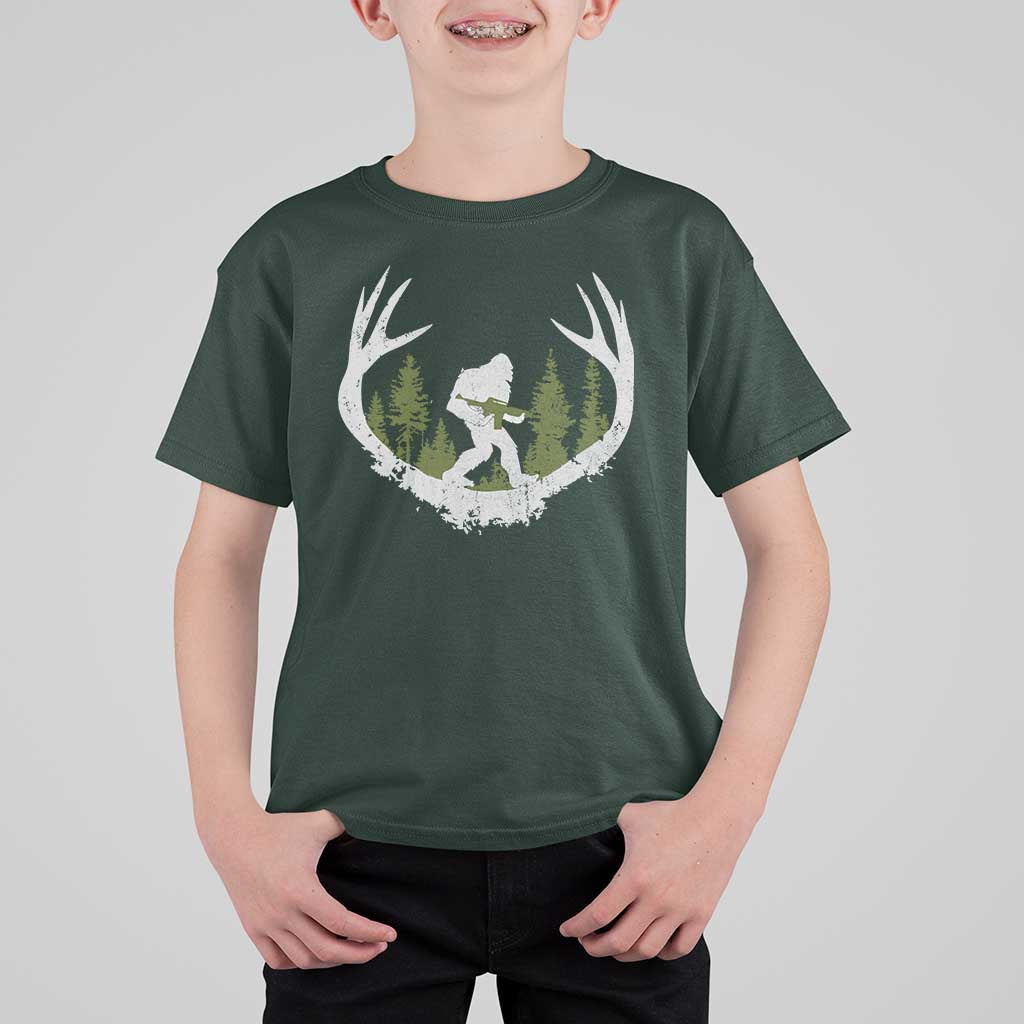 Bigfoot Gun Owner T Shirt For Kid Retro Deer Hunting Sasquatch Hunter Dad