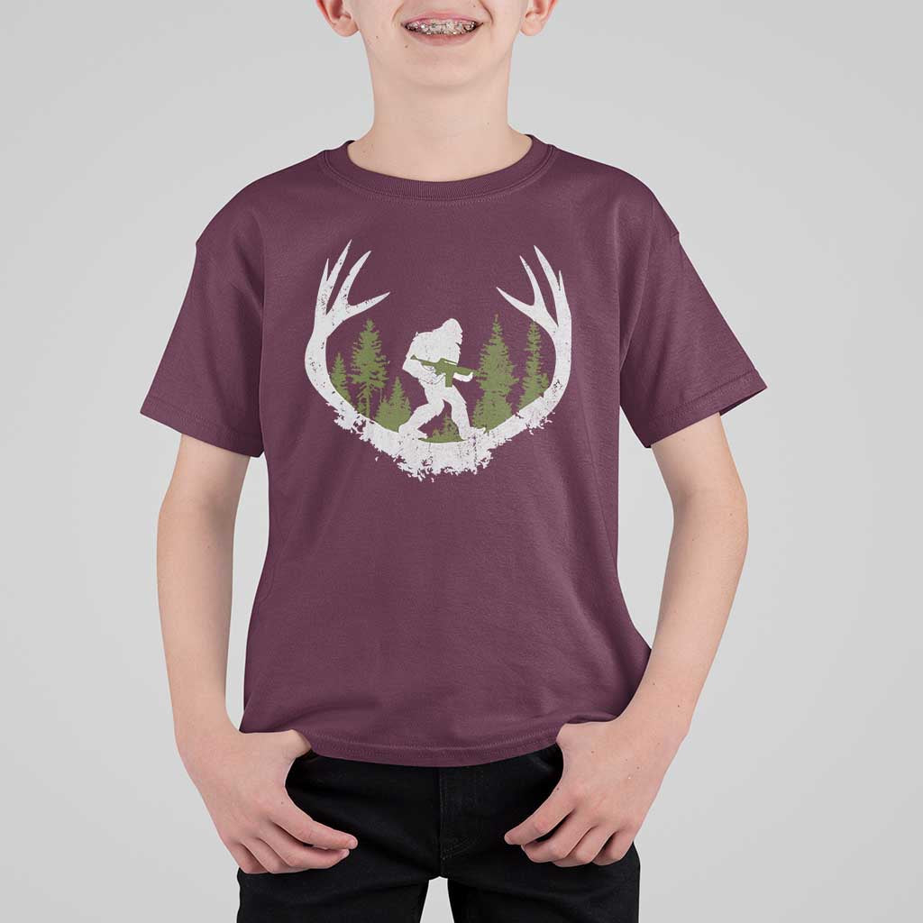 Bigfoot Gun Owner T Shirt For Kid Retro Deer Hunting Sasquatch Hunter Dad