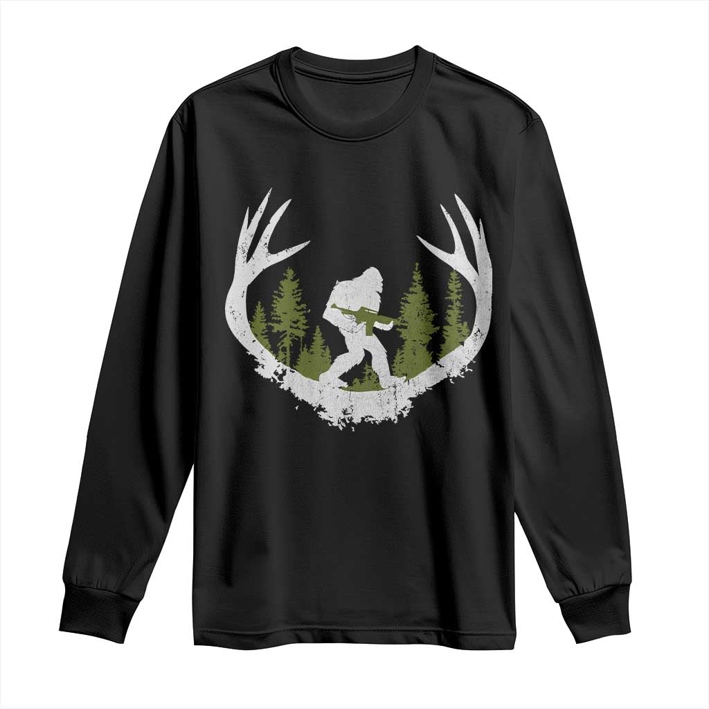 Bigfoot Gun Owner Long Sleeve Shirt Retro Deer Hunting Sasquatch Hunter Dad
