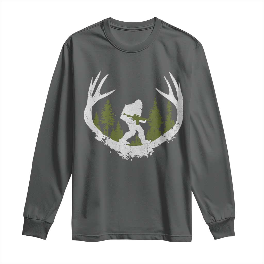 Bigfoot Gun Owner Long Sleeve Shirt Retro Deer Hunting Sasquatch Hunter Dad