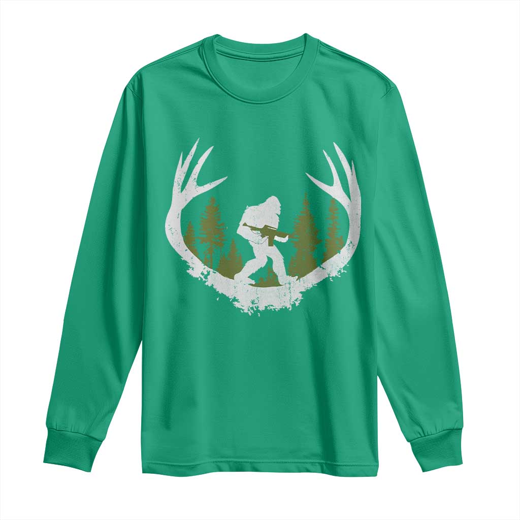 Bigfoot Gun Owner Long Sleeve Shirt Retro Deer Hunting Sasquatch Hunter Dad