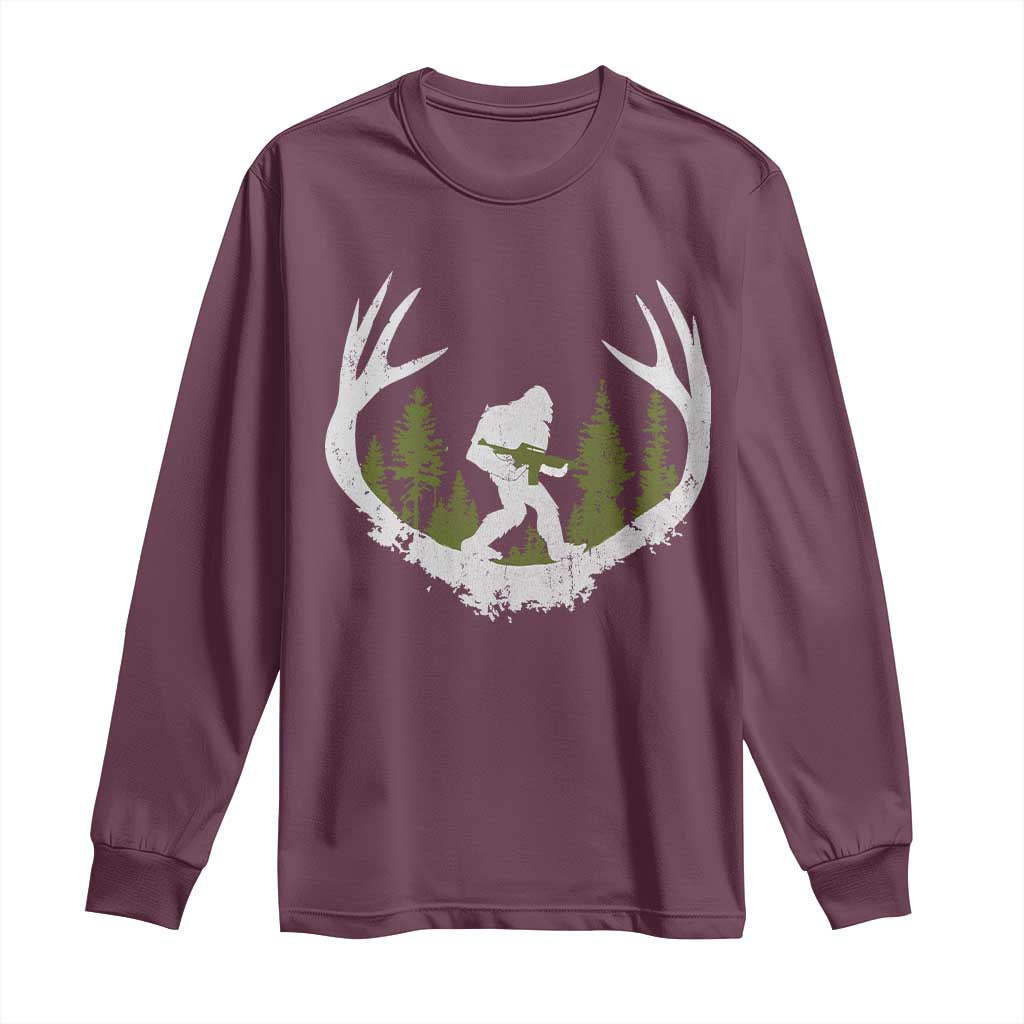 Bigfoot Gun Owner Long Sleeve Shirt Retro Deer Hunting Sasquatch Hunter Dad