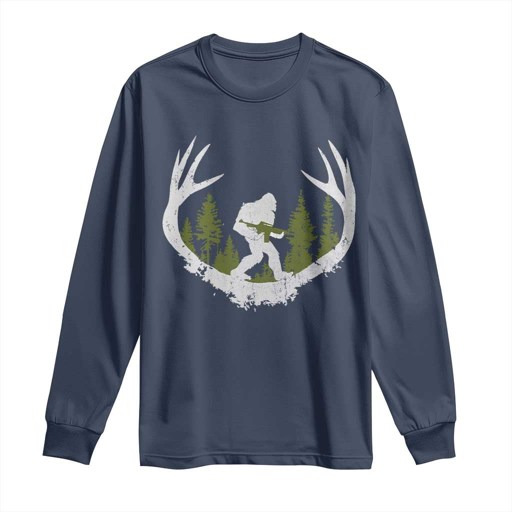 Bigfoot Gun Owner Long Sleeve Shirt Retro Deer Hunting Sasquatch Hunter Dad