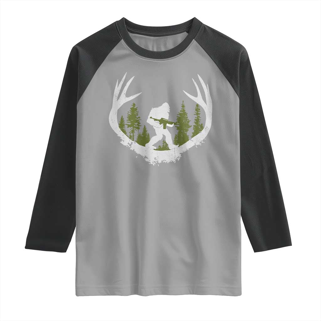 Bigfoot Gun Owner Raglan Shirt Retro Deer Hunting Sasquatch Hunter Dad