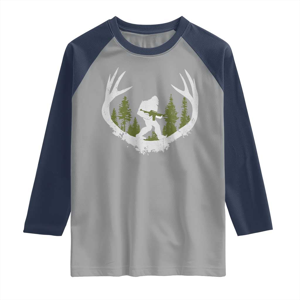 Bigfoot Gun Owner Raglan Shirt Retro Deer Hunting Sasquatch Hunter Dad
