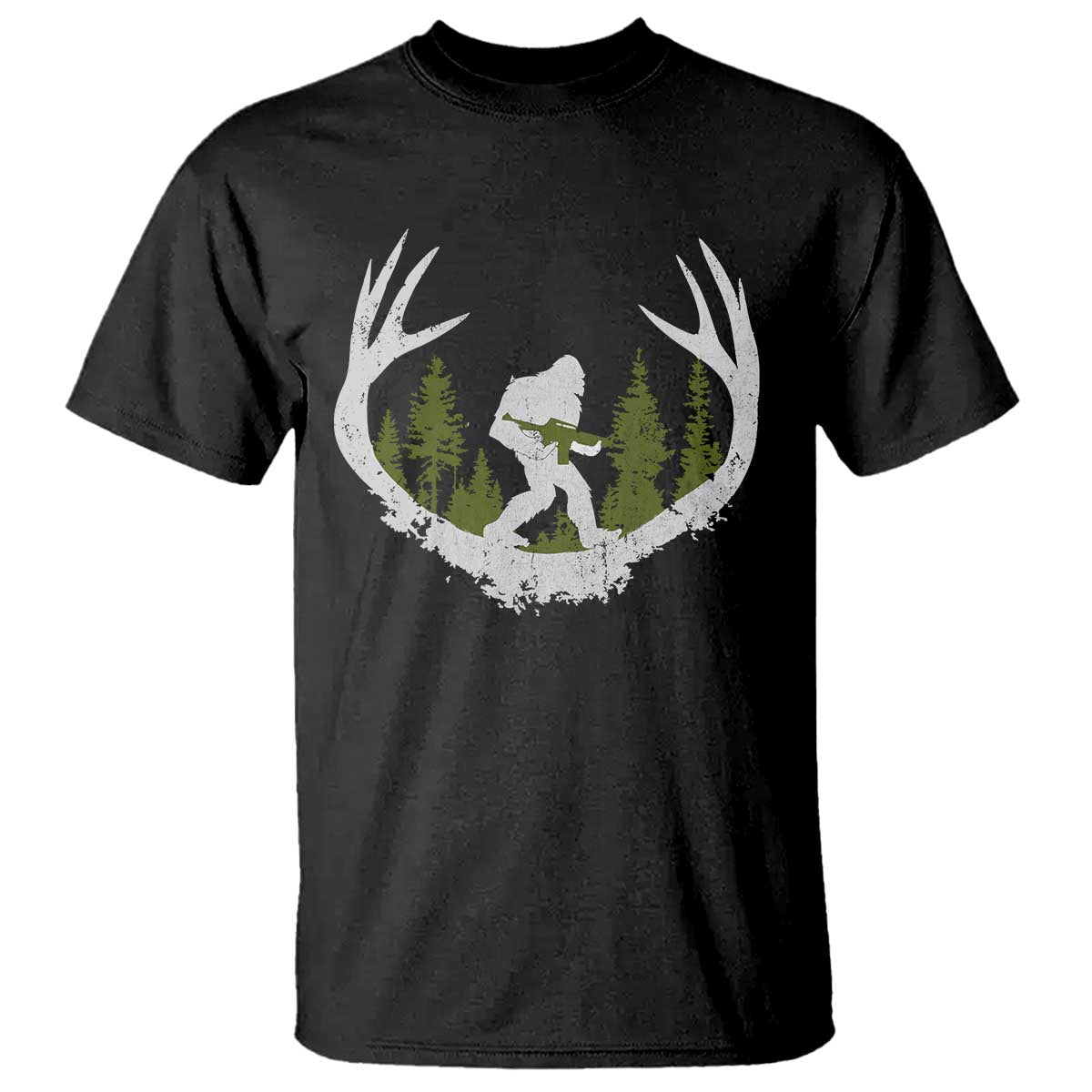 Bigfoot Gun Owner T Shirt Retro Deer Hunting Sasquatch Hunter Dad