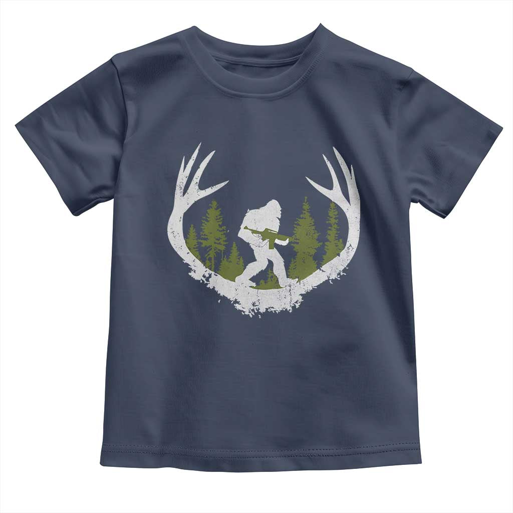 Bigfoot Gun Owner Toddler T Shirt Retro Deer Hunting Sasquatch Hunter Dad