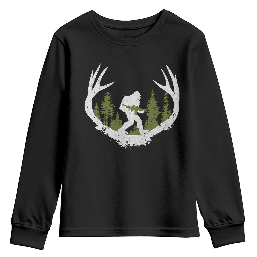 Bigfoot Gun Owner Youth Sweatshirt Retro Deer Hunting Sasquatch Hunter Dad