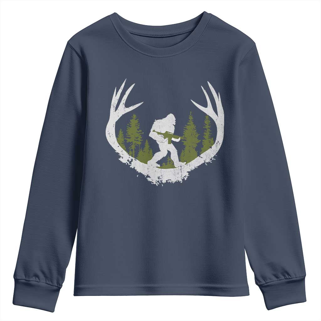 Bigfoot Gun Owner Youth Sweatshirt Retro Deer Hunting Sasquatch Hunter Dad