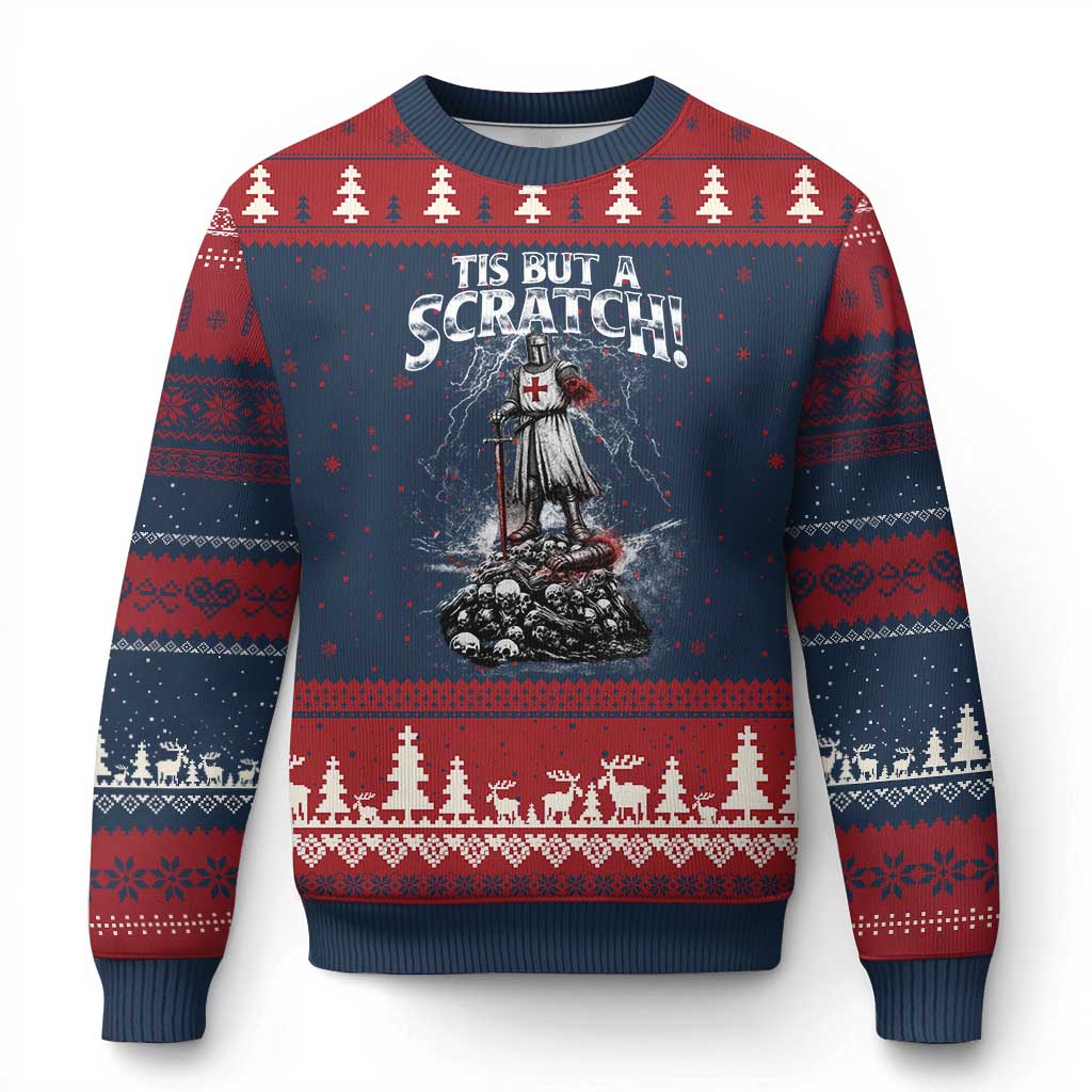 Funny Tis But A Scratch Medieval Warrior Knight Ugly Christmas Sweater Funny Gift Sarcastic Quote