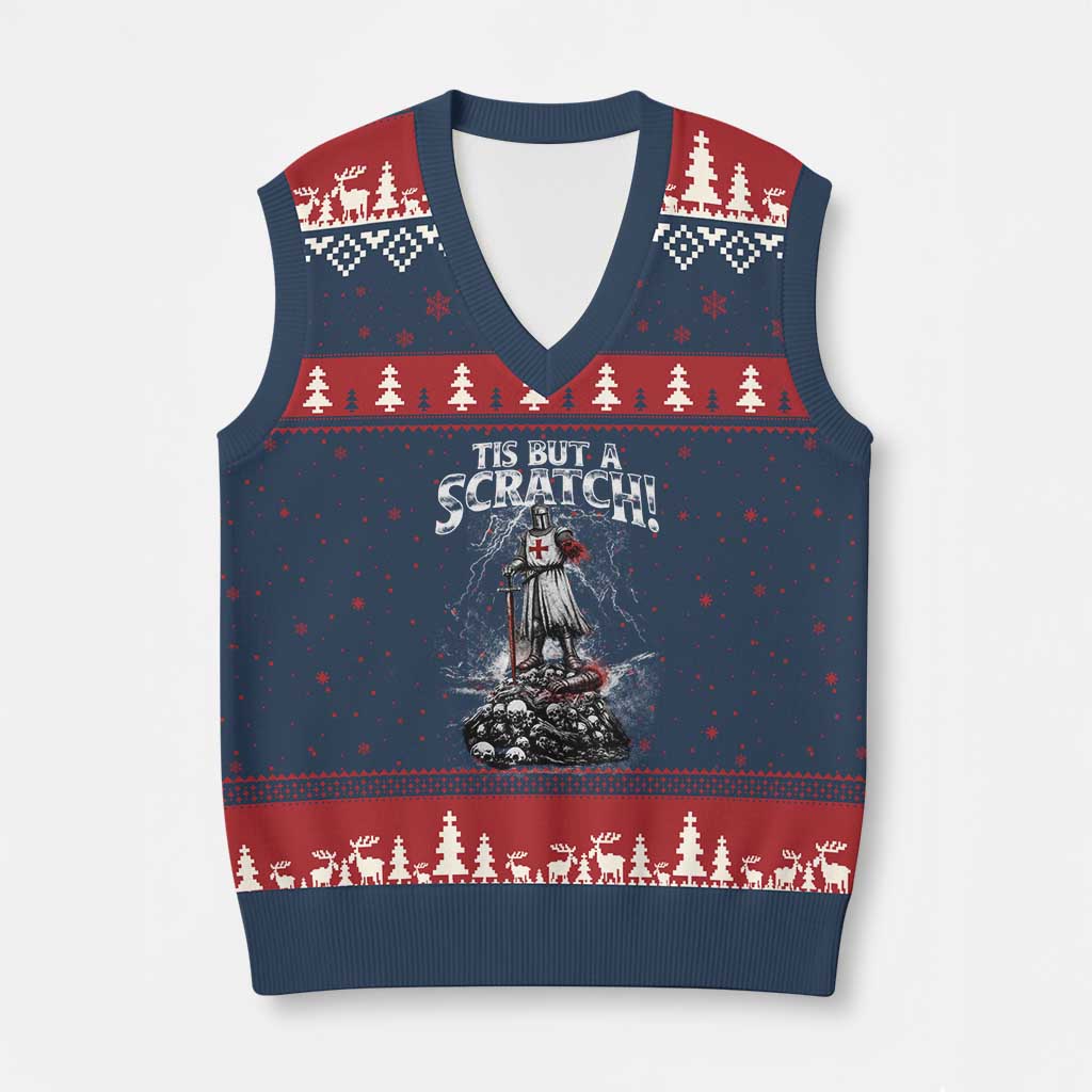 Funny Tis But A Scratch Medieval Warrior Knight V-Neck Knit Sweater Vest Funny Gift Sarcastic Quote