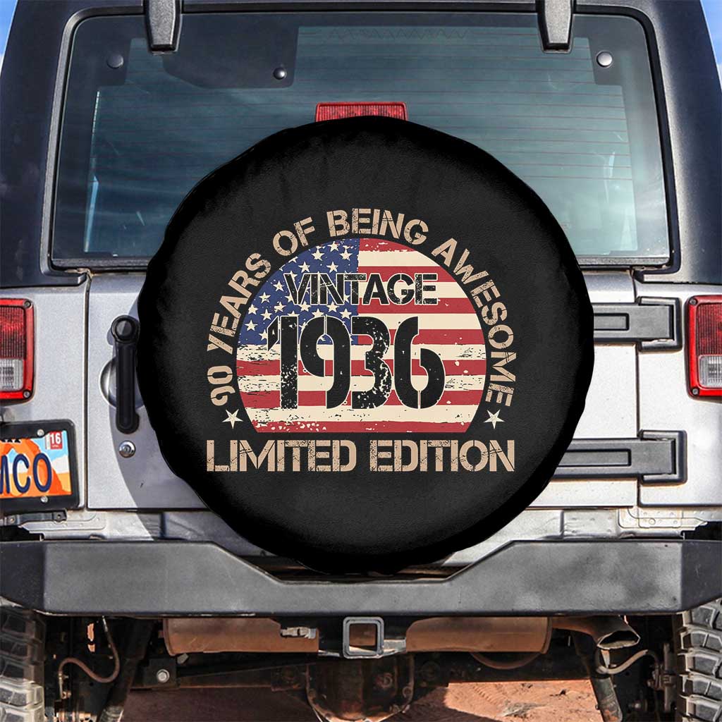 90th Birthday Spare Tire Cover Vintage 1936 90 Year Old Birthday USA Flag