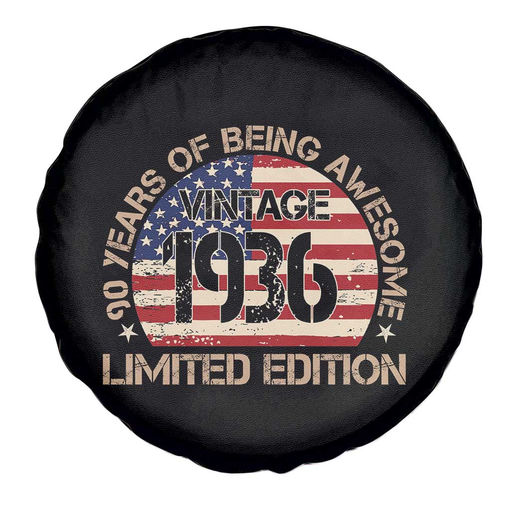 90th Birthday Spare Tire Cover Vintage 1936 90 Year Old Birthday USA Flag