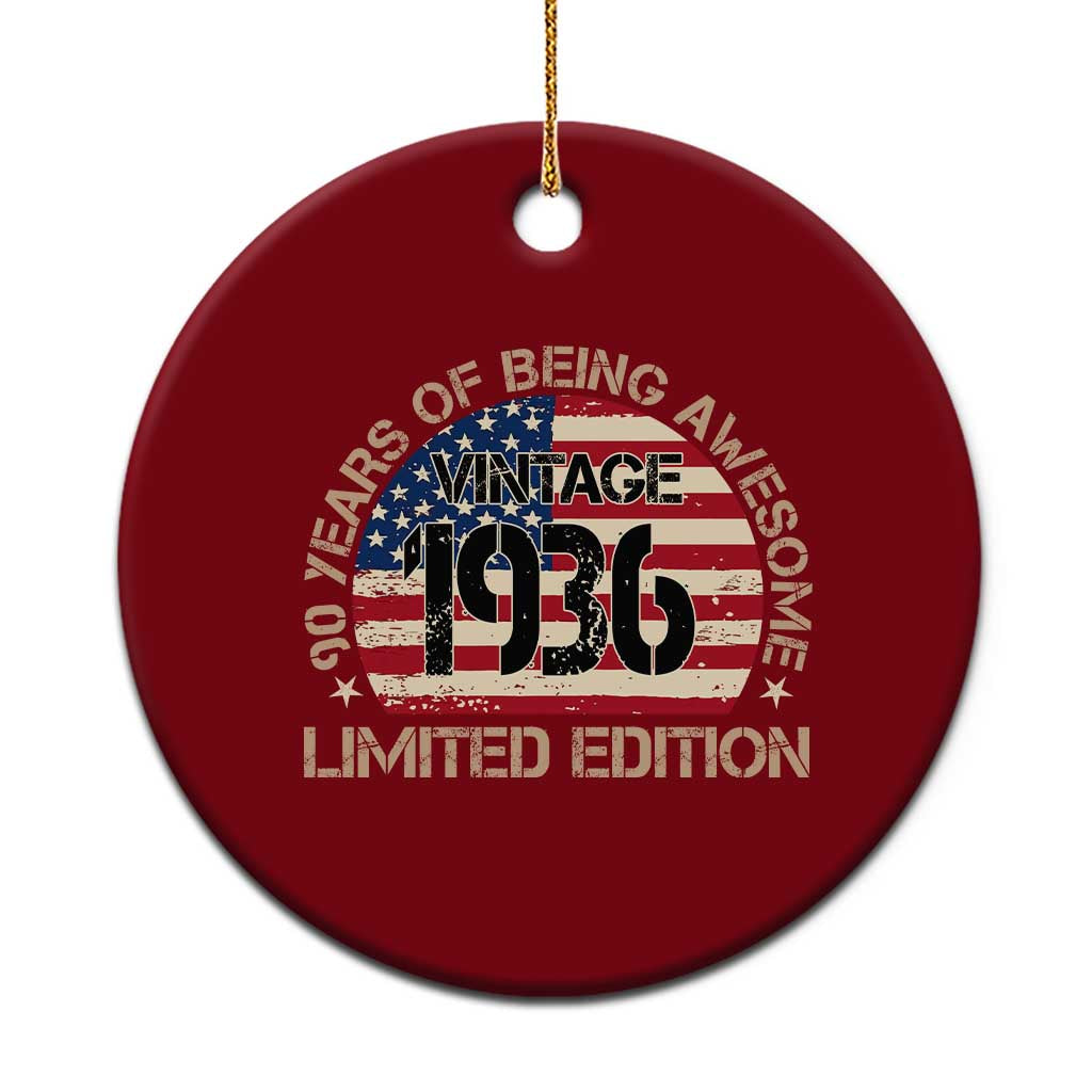 90th Birthday Ceramic Ornament Vintage 1936 90 Year Old Birthday USA Flag