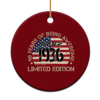 90th Birthday Ceramic Ornament Vintage 1936 90 Year Old Birthday USA Flag