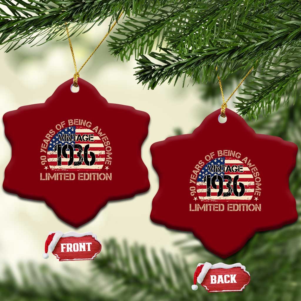 90th Birthday Ceramic Ornament Vintage 1936 90 Year Old Birthday USA Flag
