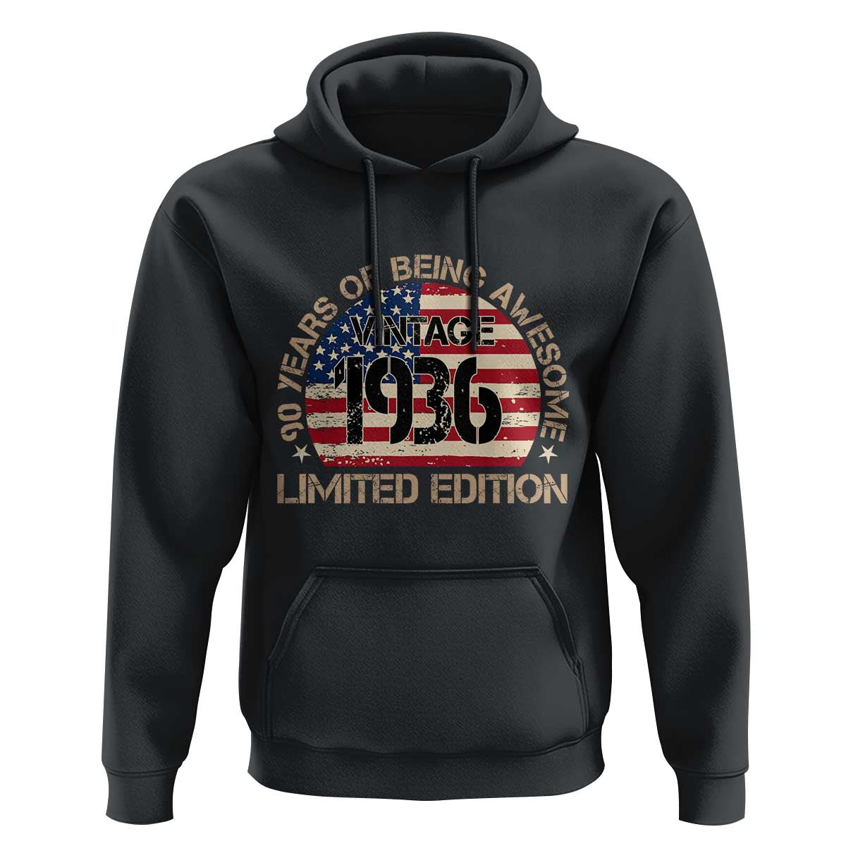 90th Birthday Hoodie Vintage 1936 90 Year Old Birthday USA Flag