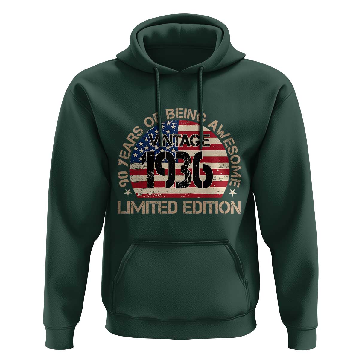 90th Birthday Hoodie Vintage 1936 90 Year Old Birthday USA Flag