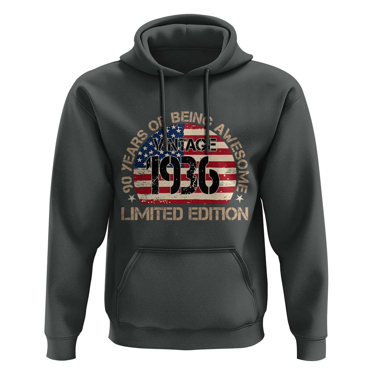90th Birthday Hoodie Vintage 1936 90 Year Old Birthday USA Flag