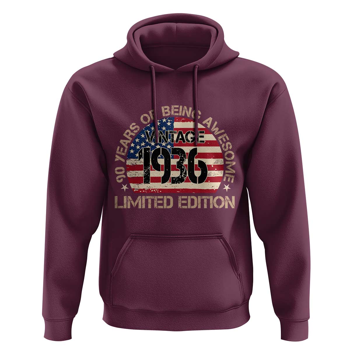 90th Birthday Hoodie Vintage 1936 90 Year Old Birthday USA Flag