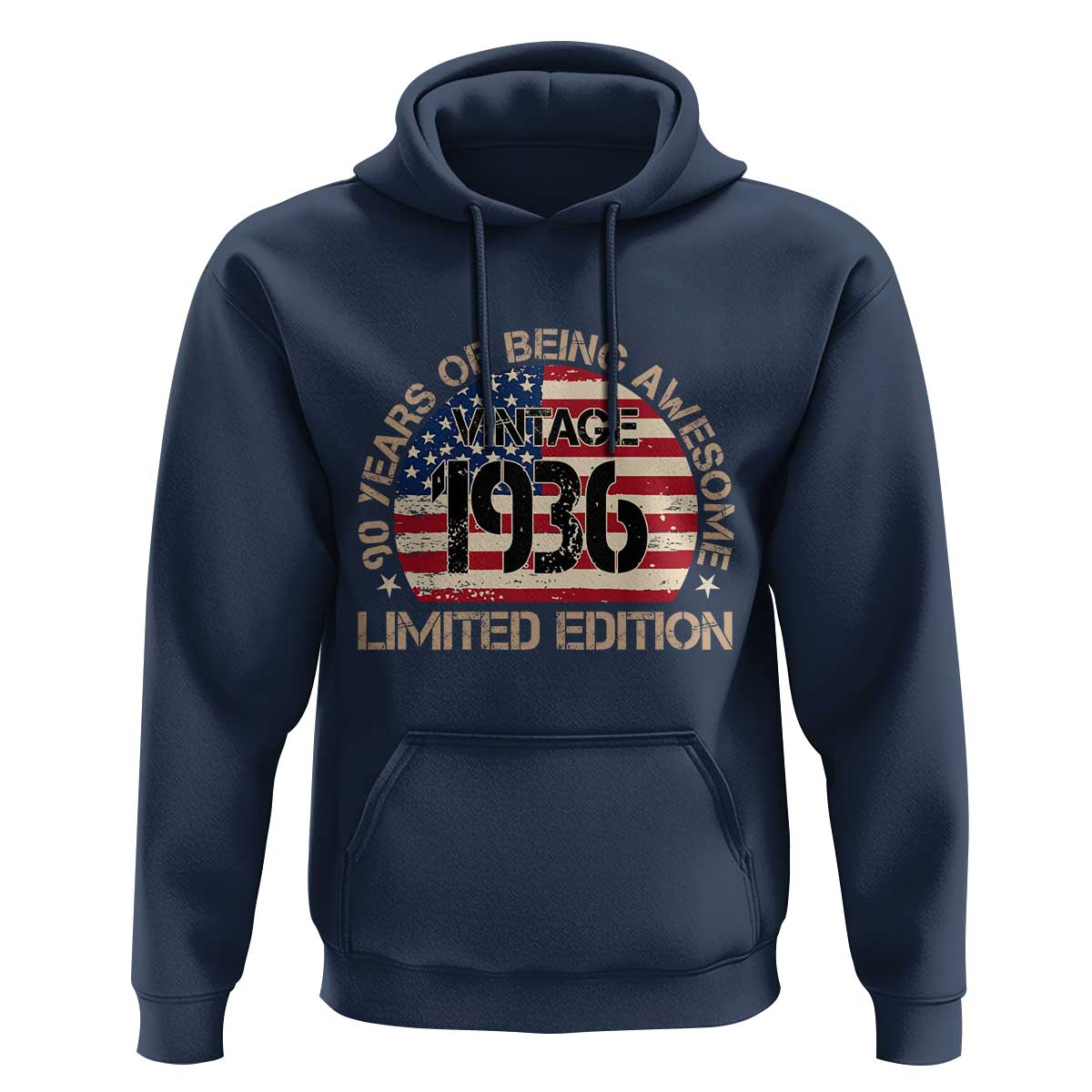 90th Birthday Hoodie Vintage 1936 90 Year Old Birthday USA Flag