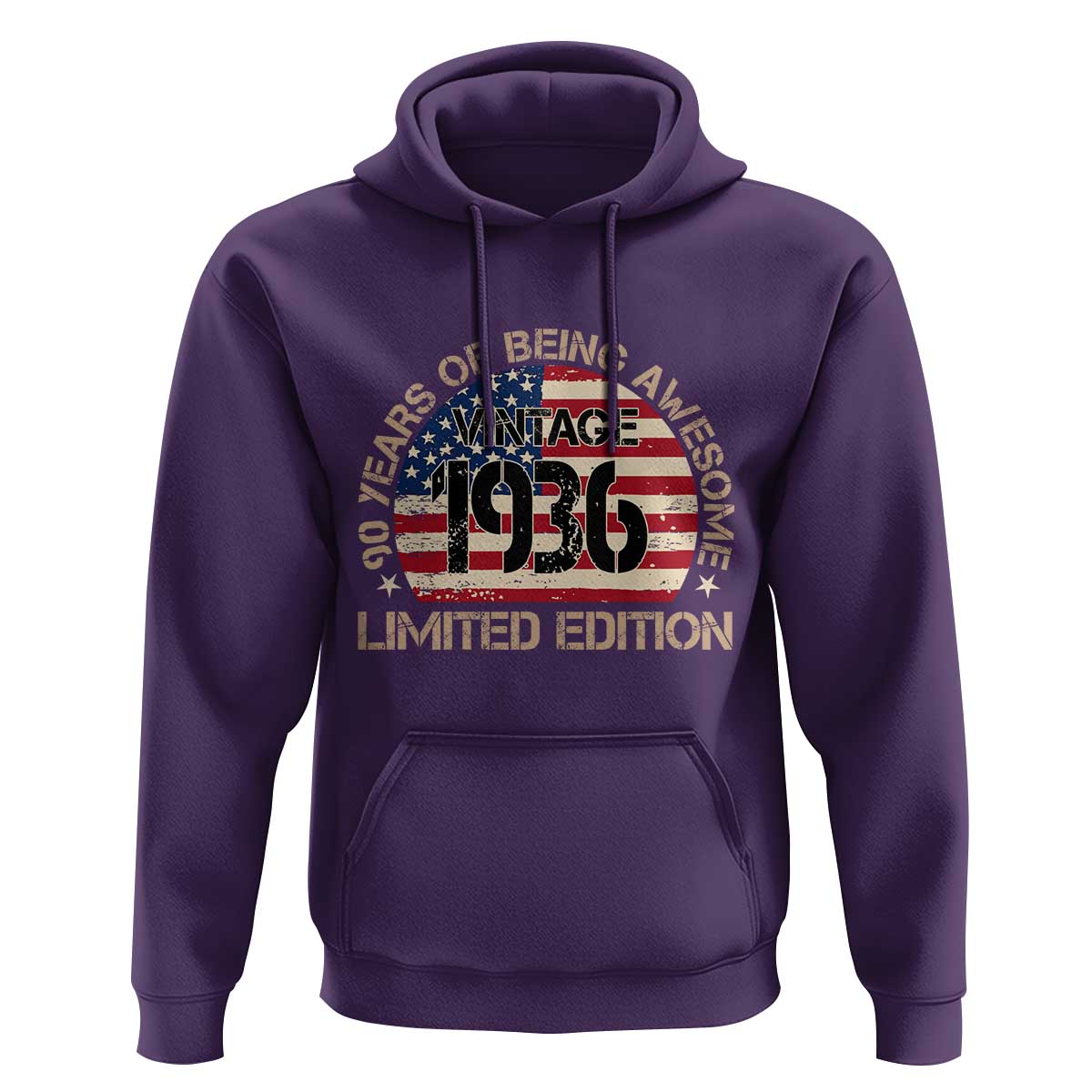 90th Birthday Hoodie Vintage 1936 90 Year Old Birthday USA Flag