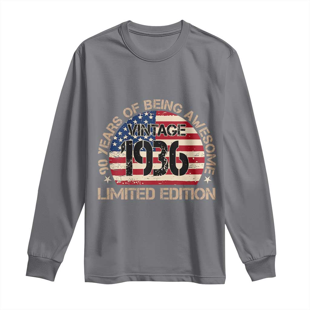 90th Birthday Long Sleeve Shirt Vintage 1936 90 Year Old Birthday USA Flag