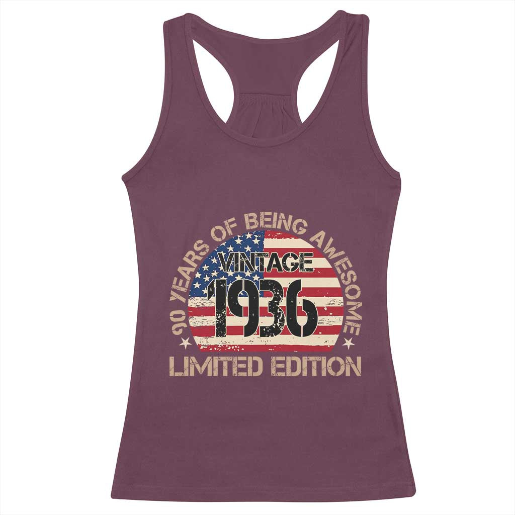90th Birthday Racerback Tank Top Vintage 1936 90 Year Old Birthday USA Flag