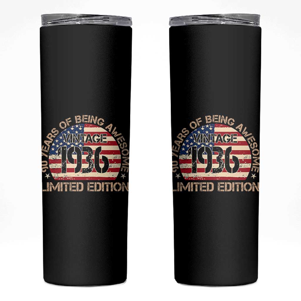 90th Birthday Skinny Tumbler Vintage 1936 90 Year Old Birthday USA Flag