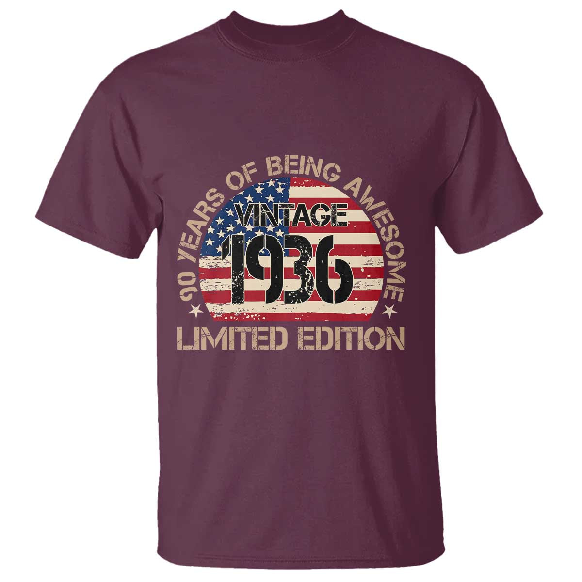 90th Birthday T Shirt Vintage 1936 90 Year Old Birthday USA Flag