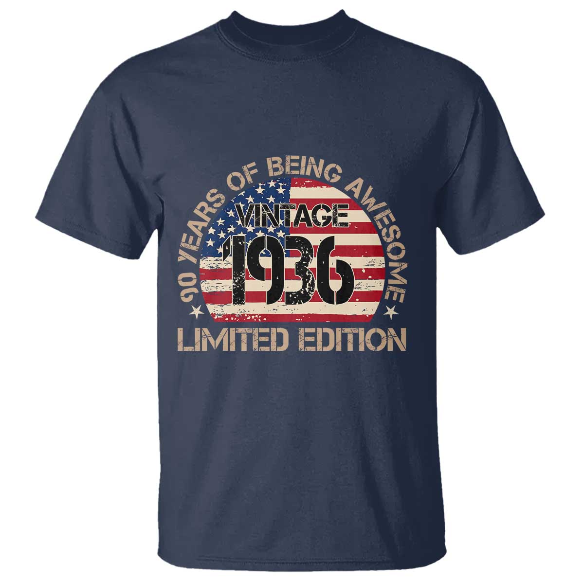 90th Birthday T Shirt Vintage 1936 90 Year Old Birthday USA Flag