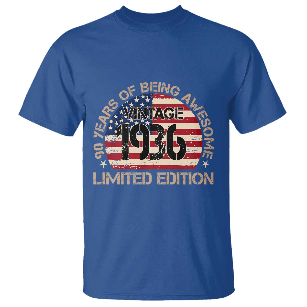 90th Birthday T Shirt Vintage 1936 90 Year Old Birthday USA Flag