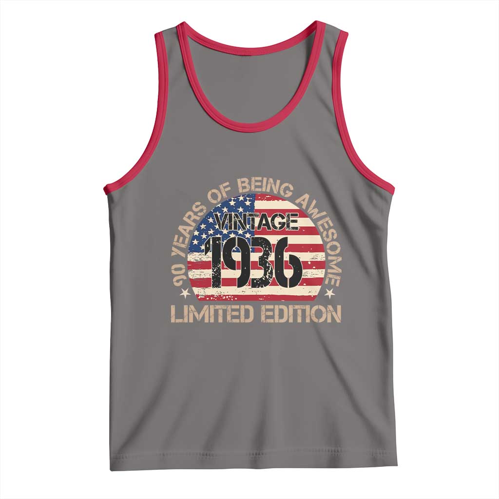 90th Birthday Tank Top Vintage 1936 90 Year Old Birthday USA Flag