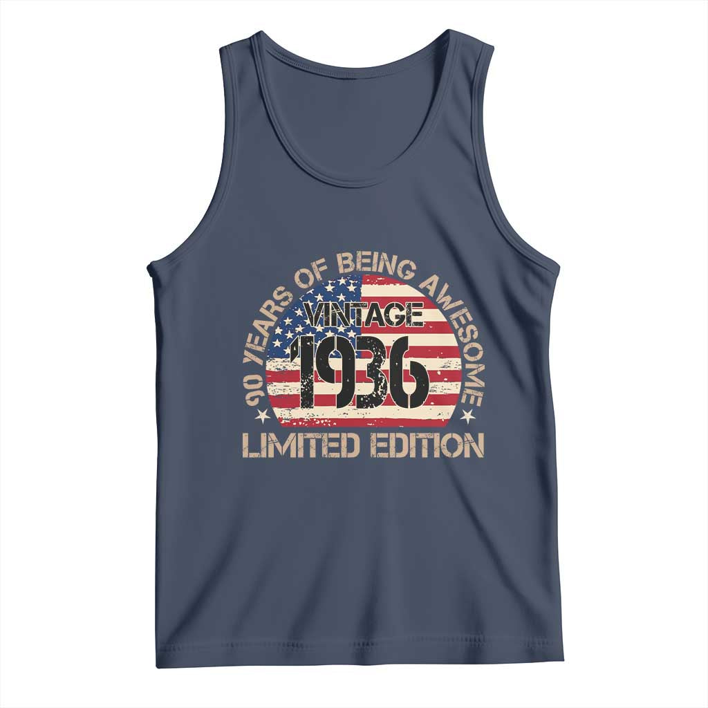 90th Birthday Tank Top Vintage 1936 90 Year Old Birthday USA Flag