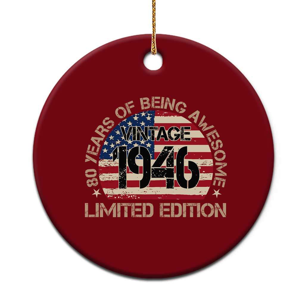 80th Birthday Ceramic Ornament Vintage 1946 80 Year Old Birthday USA Flag