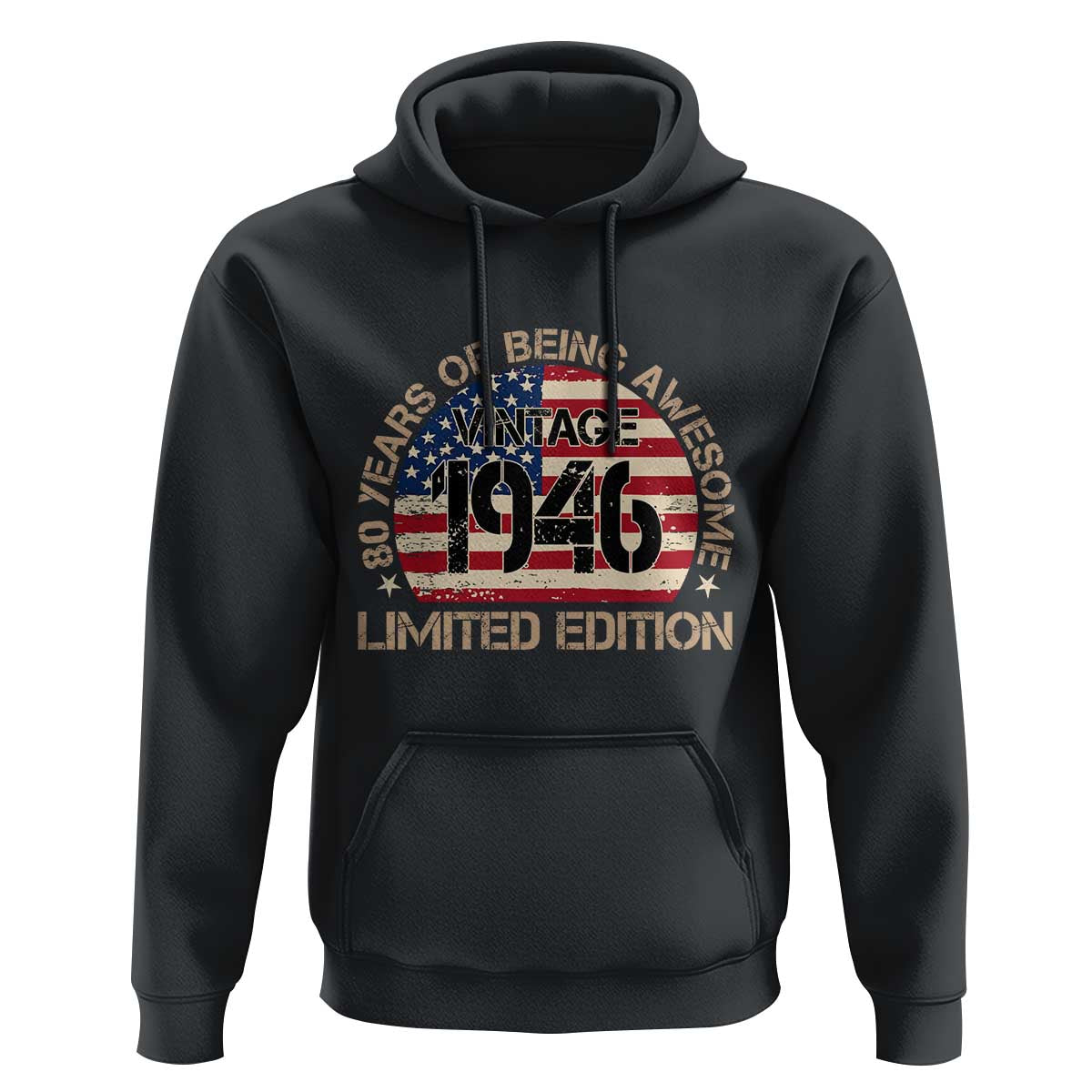 80th Birthday Hoodie Vintage 1946 80 Year Old Birthday USA Flag