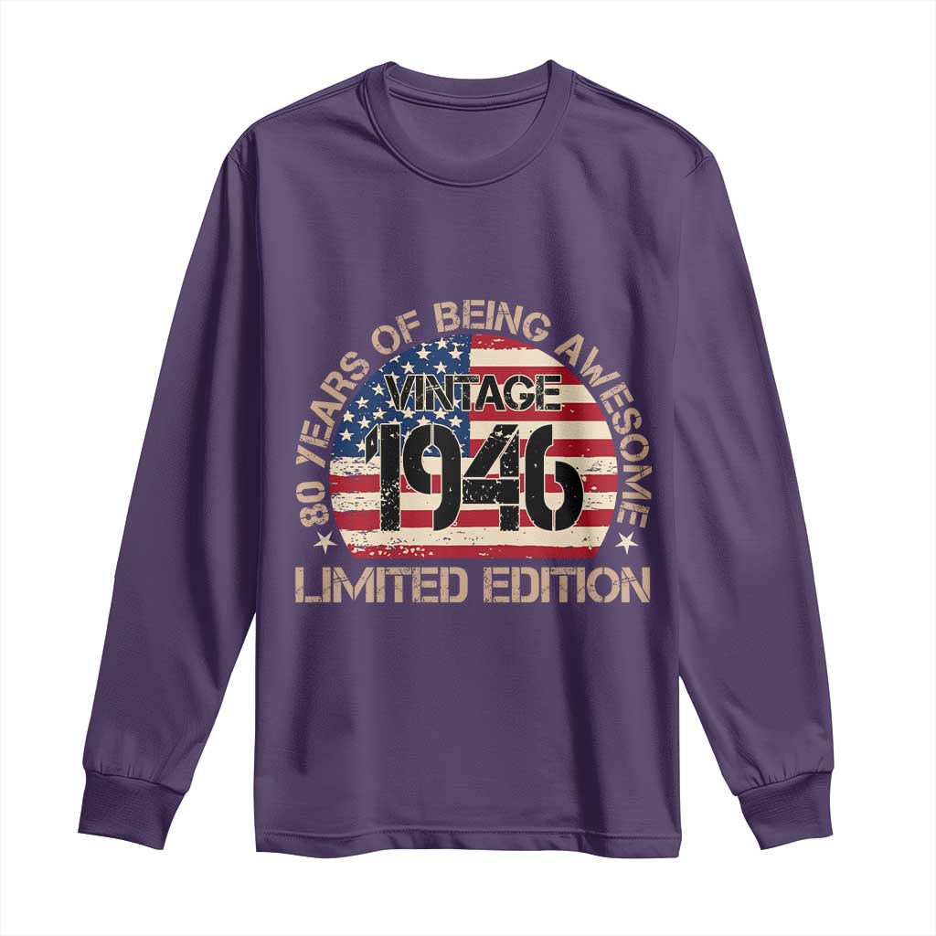 80th Birthday Long Sleeve Shirt Vintage 1946 80 Year Old Birthday USA Flag