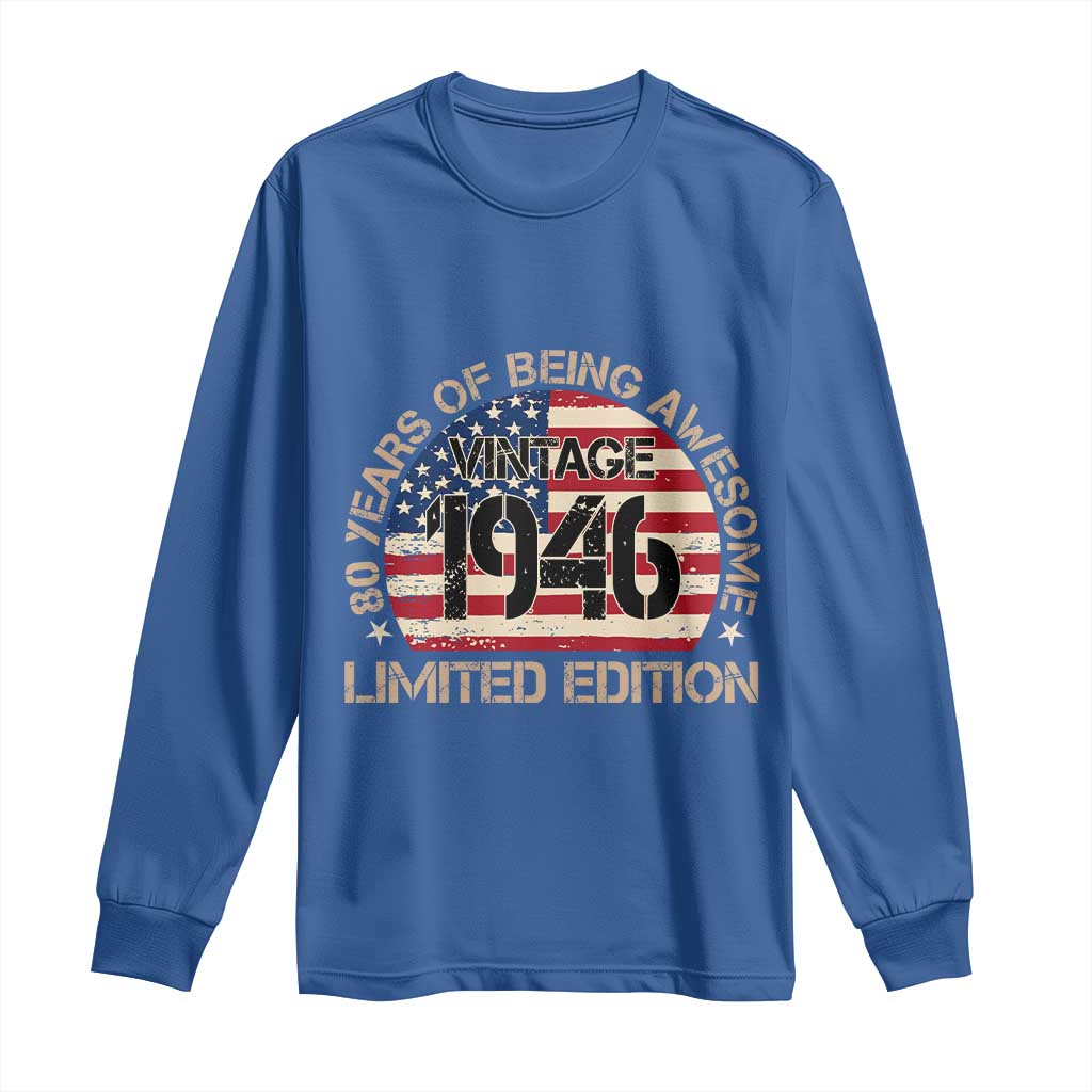 80th Birthday Long Sleeve Shirt Vintage 1946 80 Year Old Birthday USA Flag