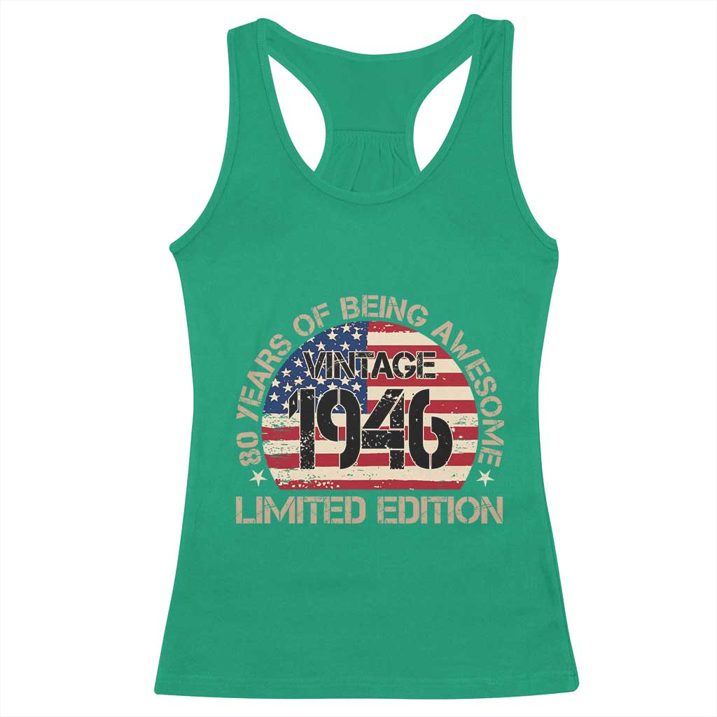 80th Birthday Racerback Tank Top Vintage 1946 80 Year Old Birthday USA Flag