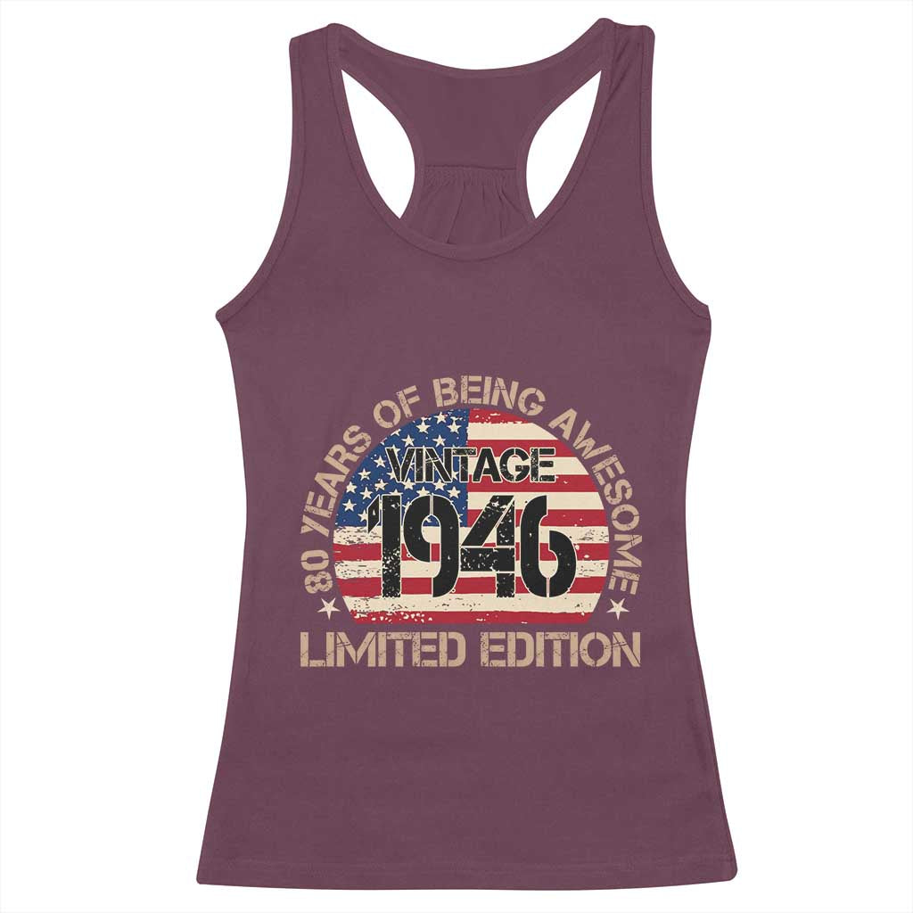 80th Birthday Racerback Tank Top Vintage 1946 80 Year Old Birthday USA Flag