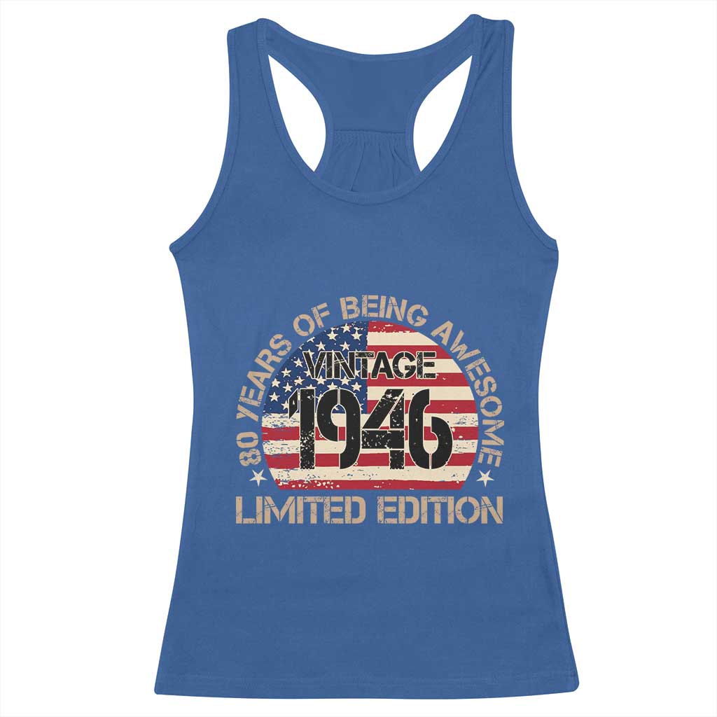 80th Birthday Racerback Tank Top Vintage 1946 80 Year Old Birthday USA Flag