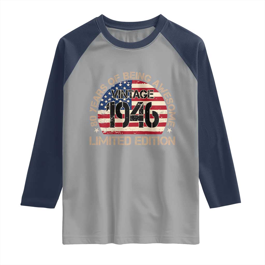 80th Birthday Raglan Shirt Vintage 1946 80 Year Old Birthday USA Flag