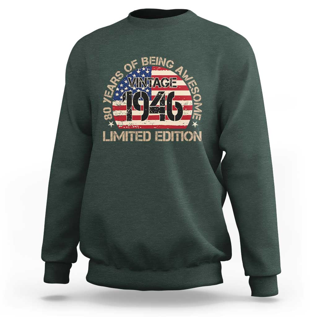 80th Birthday Sweatshirt Vintage 1946 80 Year Old Birthday USA Flag