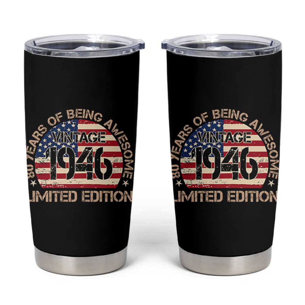 80th Birthday Tumbler Cup Vintage 1946 80 Year Old Birthday USA Flag
