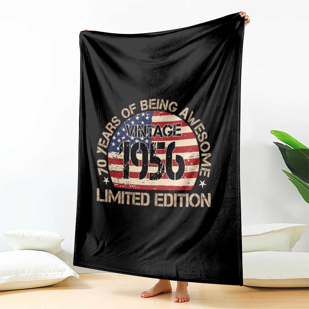 70th Birthday Throw Blanket Vintage 1956 70 Year Old Birthday USA Flag