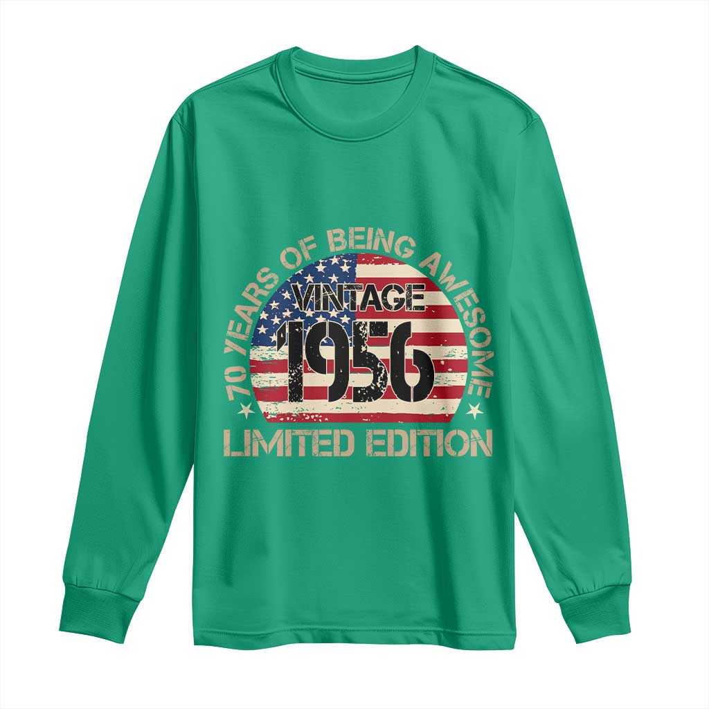 70th Birthday Long Sleeve Shirt Vintage 1956 70 Year Old Birthday USA Flag