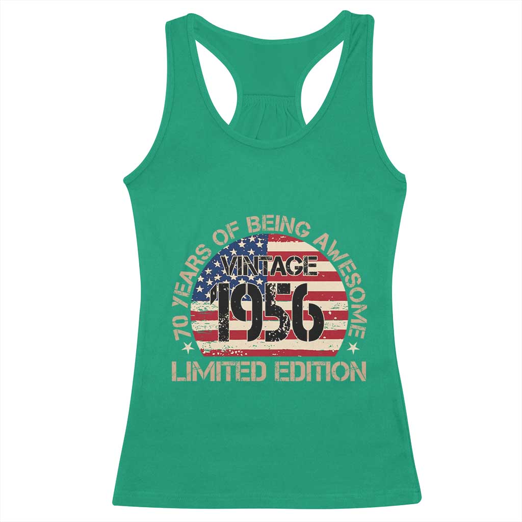 70th Birthday Racerback Tank Top Vintage 1956 70 Year Old Birthday USA Flag