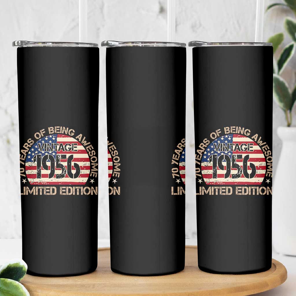 70th Birthday Skinny Tumbler Vintage 1956 70 Year Old Birthday USA Flag