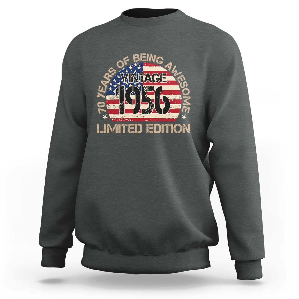 70th Birthday Sweatshirt Vintage 1956 70 Year Old Birthday USA Flag