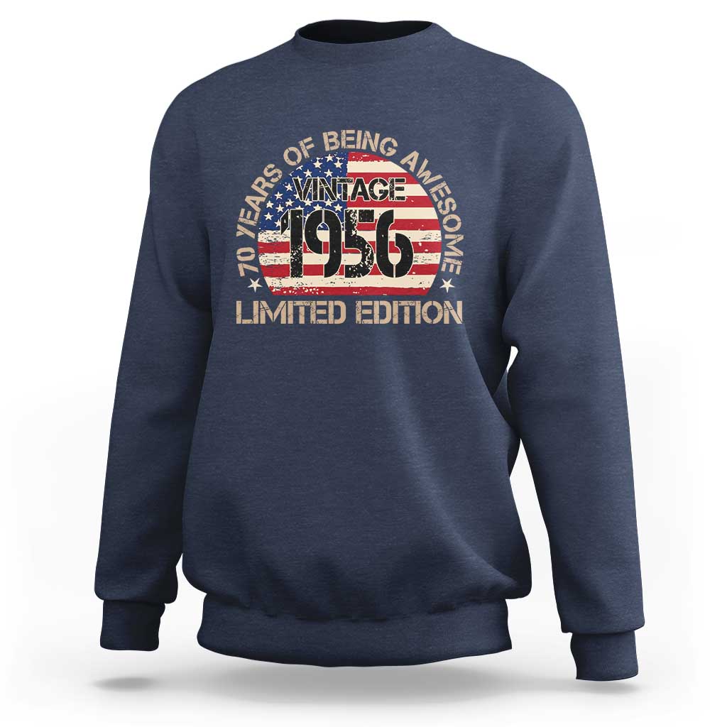 70th Birthday Sweatshirt Vintage 1956 70 Year Old Birthday USA Flag